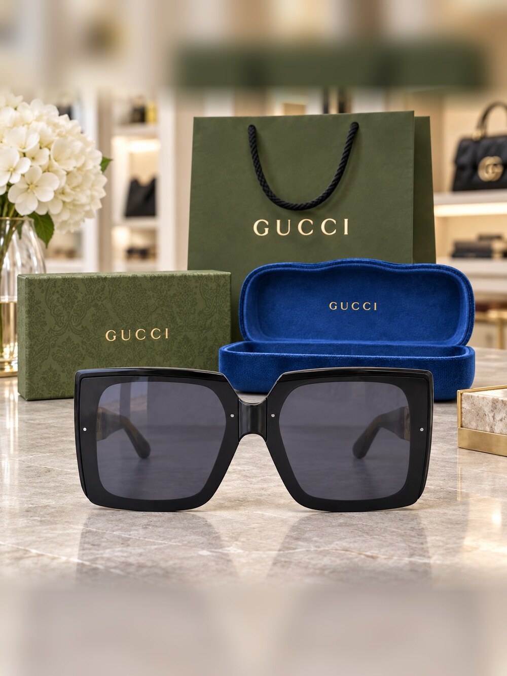 Gucci Black Square GG Sunglasses - Picture 1 of 6